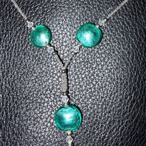 Italian Green-Glass Y-Necklace I Murano Style I Delicate Beaded